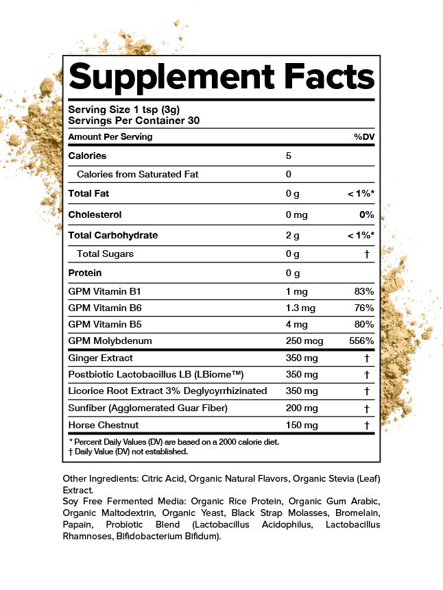 Complement Gut Nurture supplement facts.